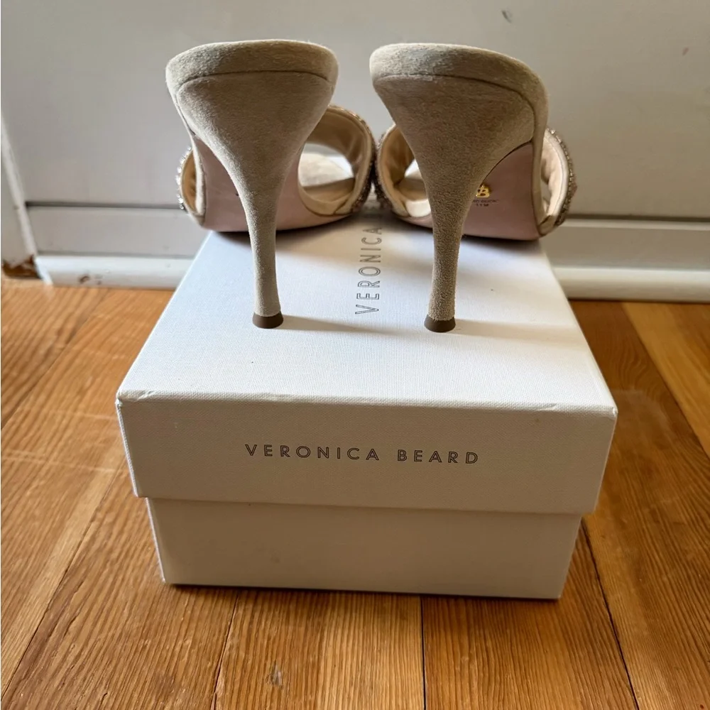 Veronica Beard Beige Beaded Slide Heels - Picture 4 of 5